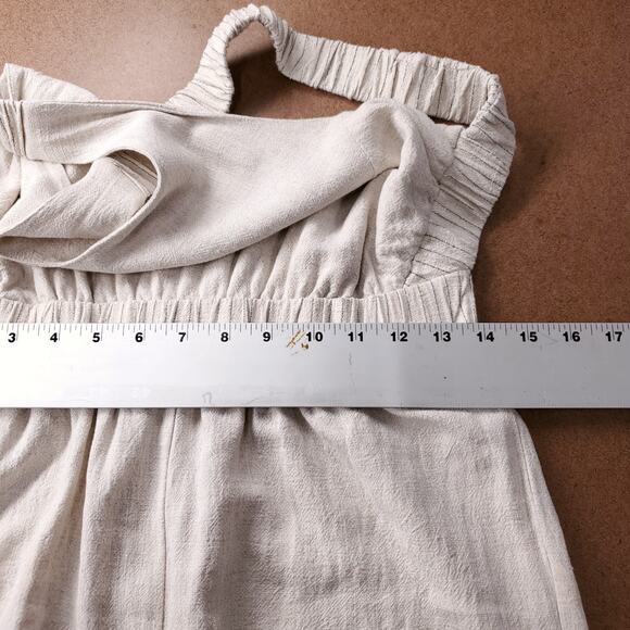 Hem & Thread Pant Jumpsuit Women M Beige Linen Blend Crossover Straps Boho 70s - Picture 4 of 12